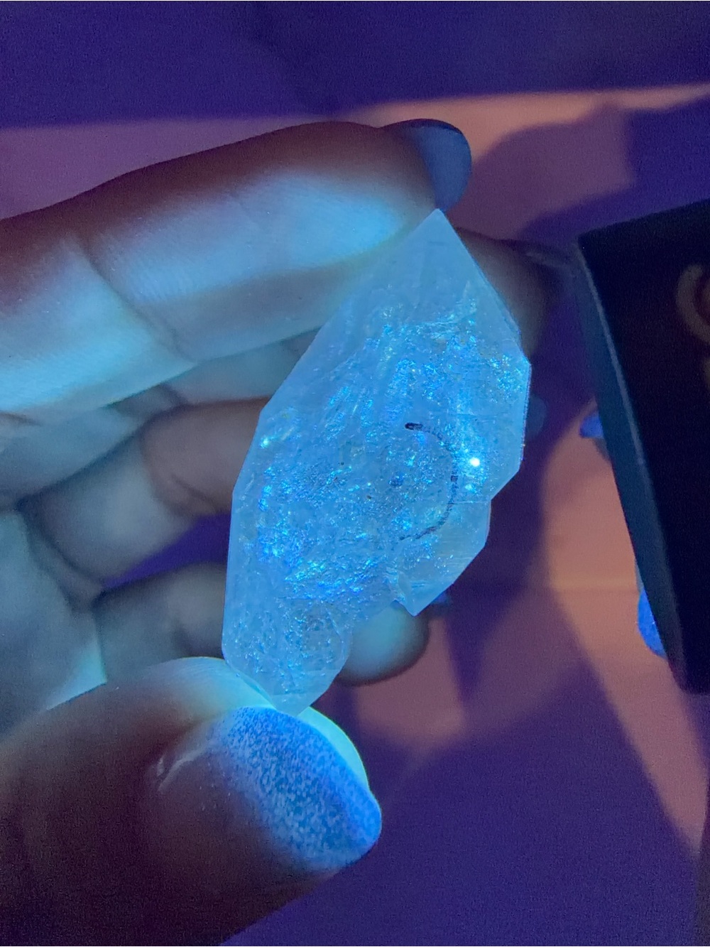Blue & Green UV Reactive Enhydro Quartz Crystal, Carbon Inclusion Quartz,A584